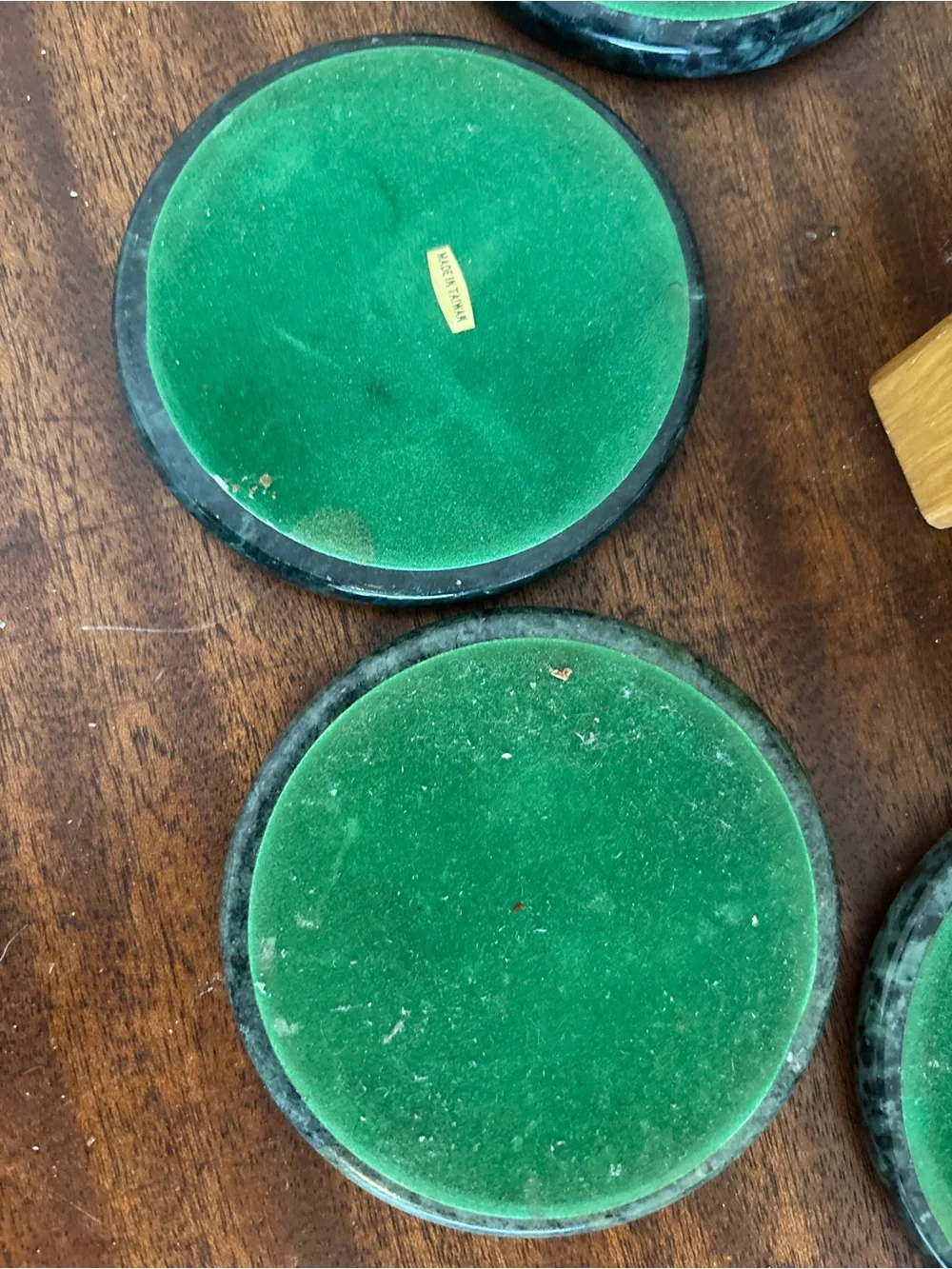 Vintage Himark Green Marble Stone Coaster Set with Wooden Holder